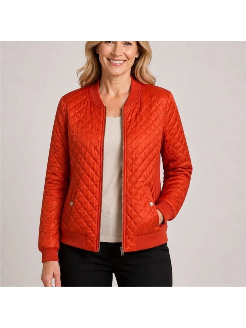 Chicos Zenergy Women’s Sz 2/ Large Quilted Jacket Full Zip Lightweight Bomber